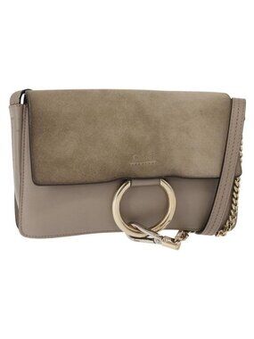 Authentic Chloe Fay Shoulder Bag Suede Leather Beige Gold